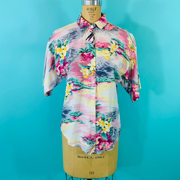 ❌ SOLD ❌ 1980s Hawaiian Pink Palm Tree Top | B 40" - Picture 7 of 8